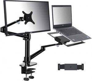 Viozon Monitor and Laptop or Tablet Mount, 3-in-1 Adjustable Dual Arm Desk Stands